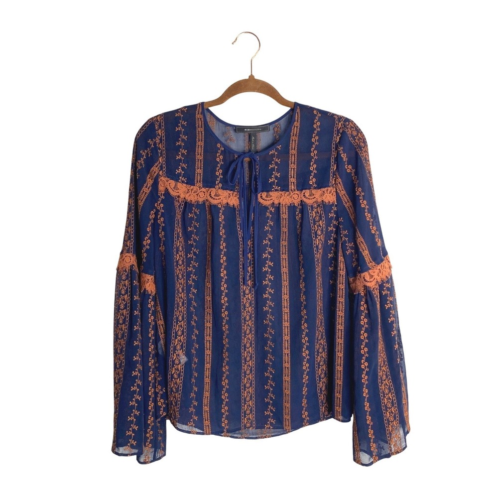 BCBGMAXAZRIA Boho Bell Sleeve Embroidered Blouse Top Bohemian Whimsigoth M
